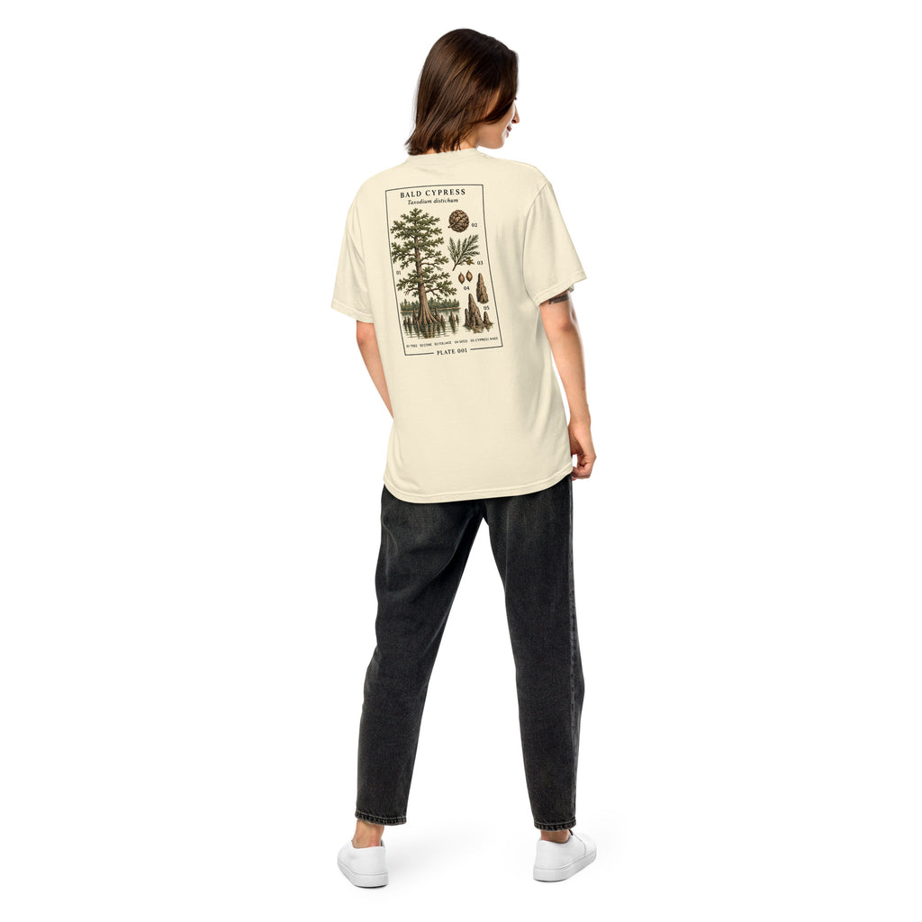 Bald Cypress Plate 001 artwork on the back of an Ivory T-shirt